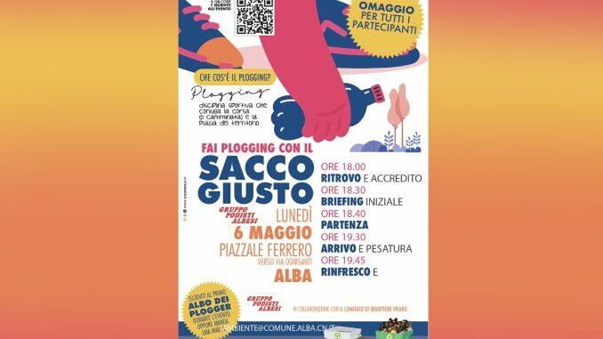 Plogging lunedì 6 maggio ore 18.00 da piazzale Ferrero ad Alba