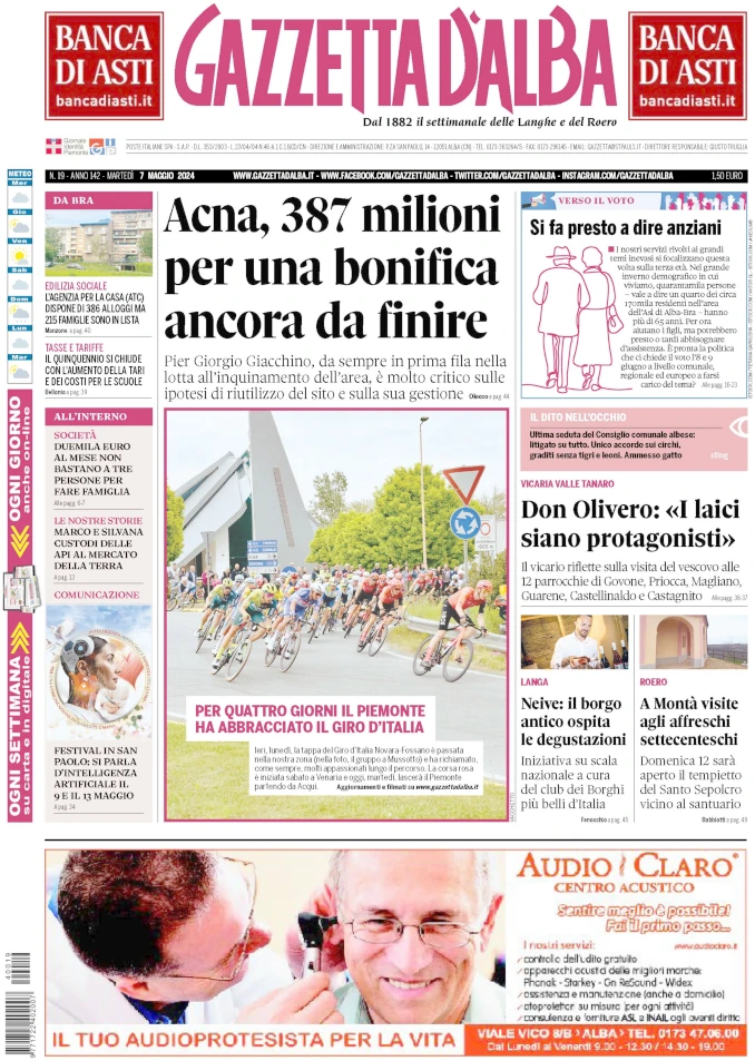 La copertina di Gazzetta d’Alba in edicola martedì 7 maggio