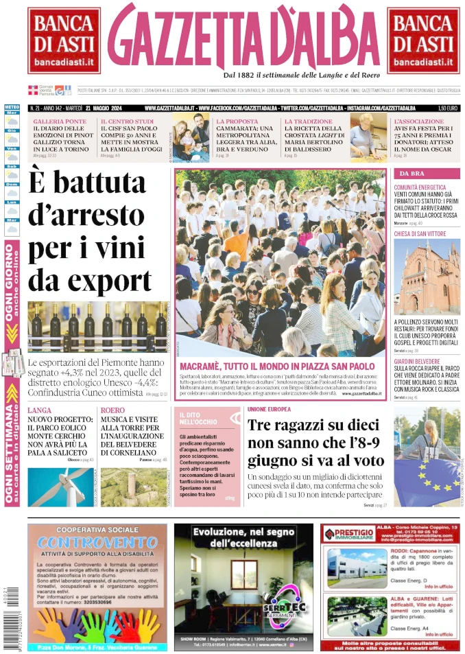 La copertina di Gazzetta d’Alba in edicola martedì 21 maggio