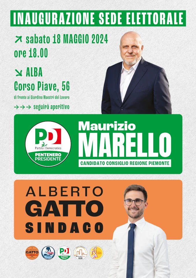 Elezioni ad Alba: sabato 18 Marello e Gatto inaugurano una sede elettorale in corso Piave