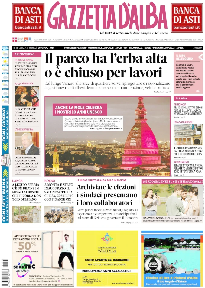 La copertina di Gazzetta d’Alba in edicola martedì 25 giugno