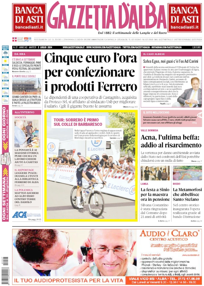 La copertina di Gazzetta d’Alba in edicola martedì 2 luglio