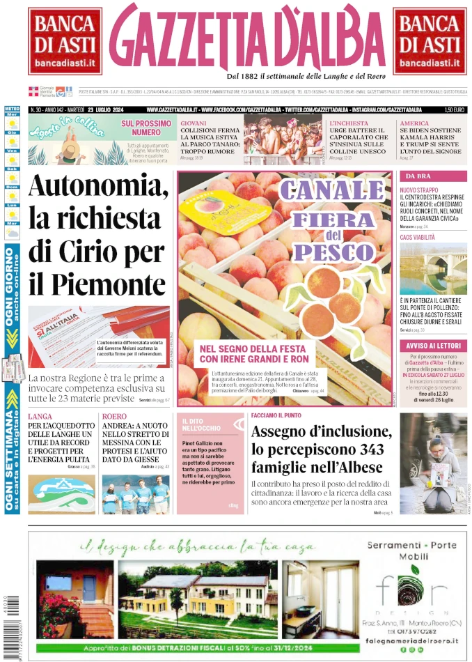La copertina di Gazzetta d’Alba in edicola martedì 23 luglio