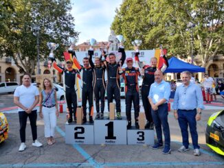 Il podio di piazza Alfieri sancisce la vittoria di Ronzano e Andreis al Rally Città di Asti 1