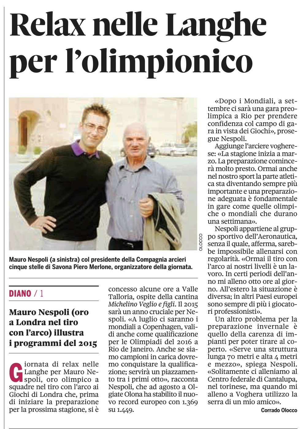 Domani Valle Talloria tifa per l'arciere Mauro Nespoli