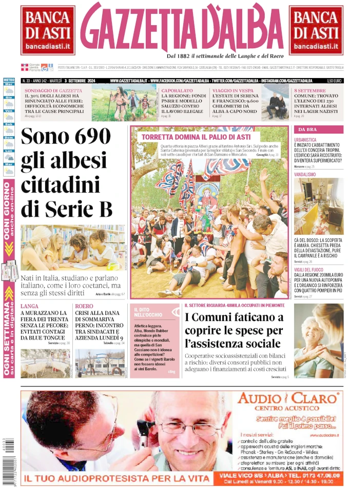 La copertina di Gazzetta d’Alba in edicola martedì 3 settembre