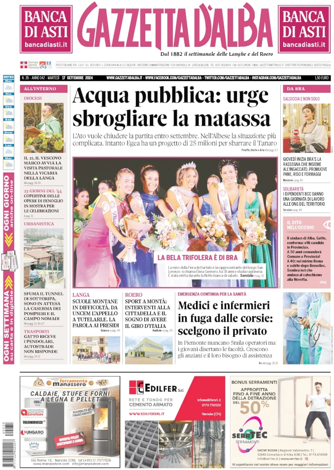 La copertina di Gazzetta d’Alba in edicola martedì 17 settembre