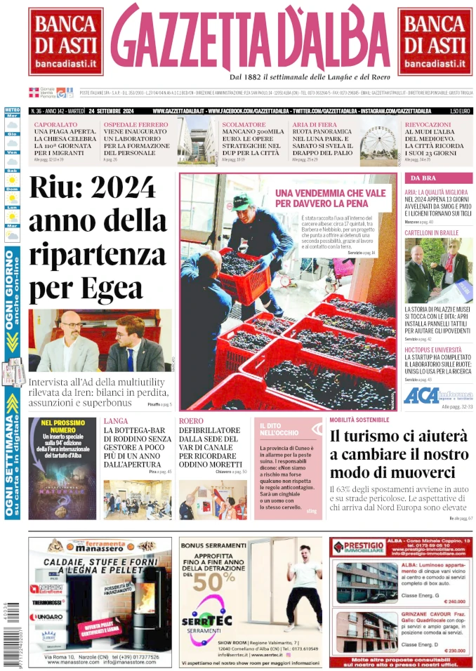 La copertina di Gazzetta d’Alba in edicola martedì 17 settembre 1