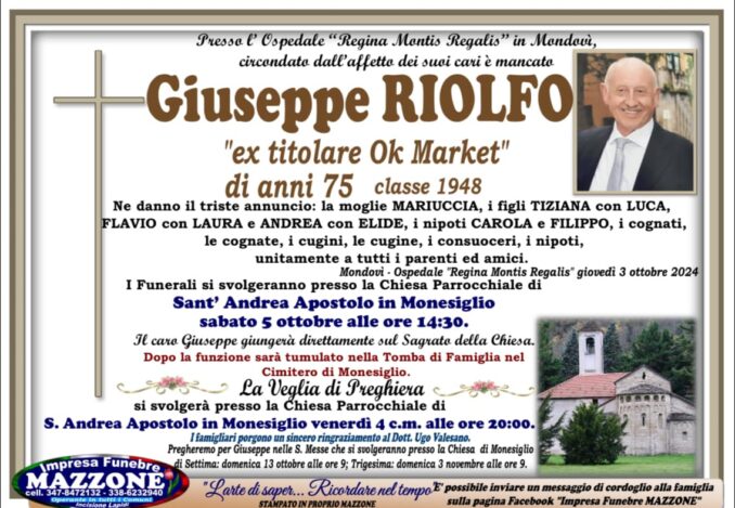Monesiglio piange per la morte del commerciante Giuseppe Riolfo 1