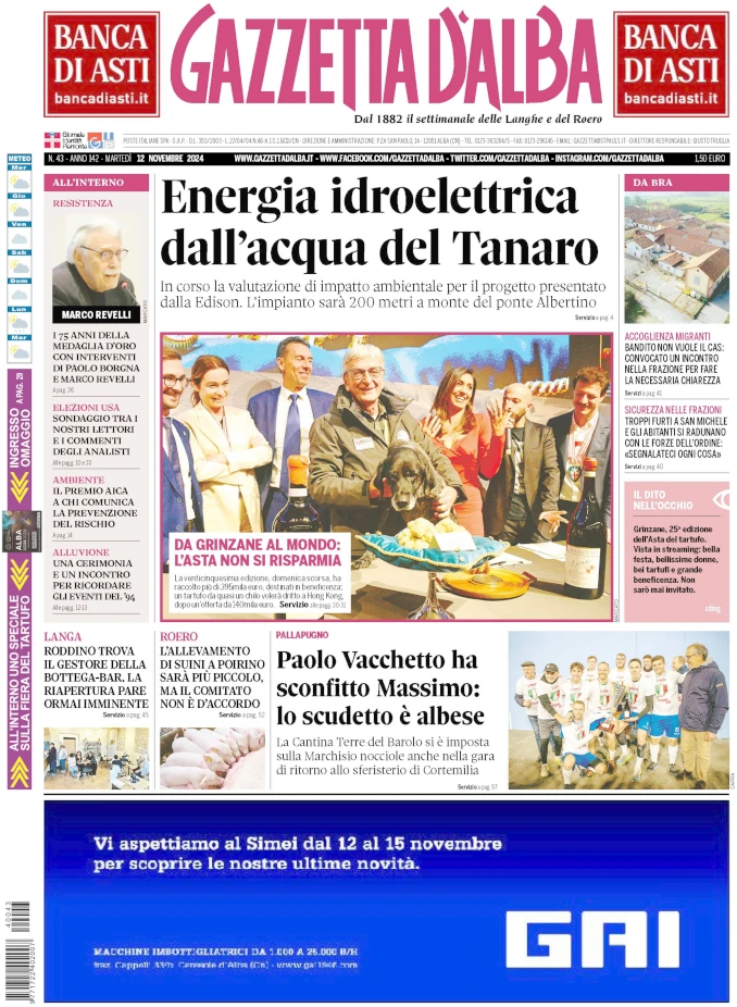 La copertina di Gazzetta d’Alba in edicola martedì 12 novembre 1
