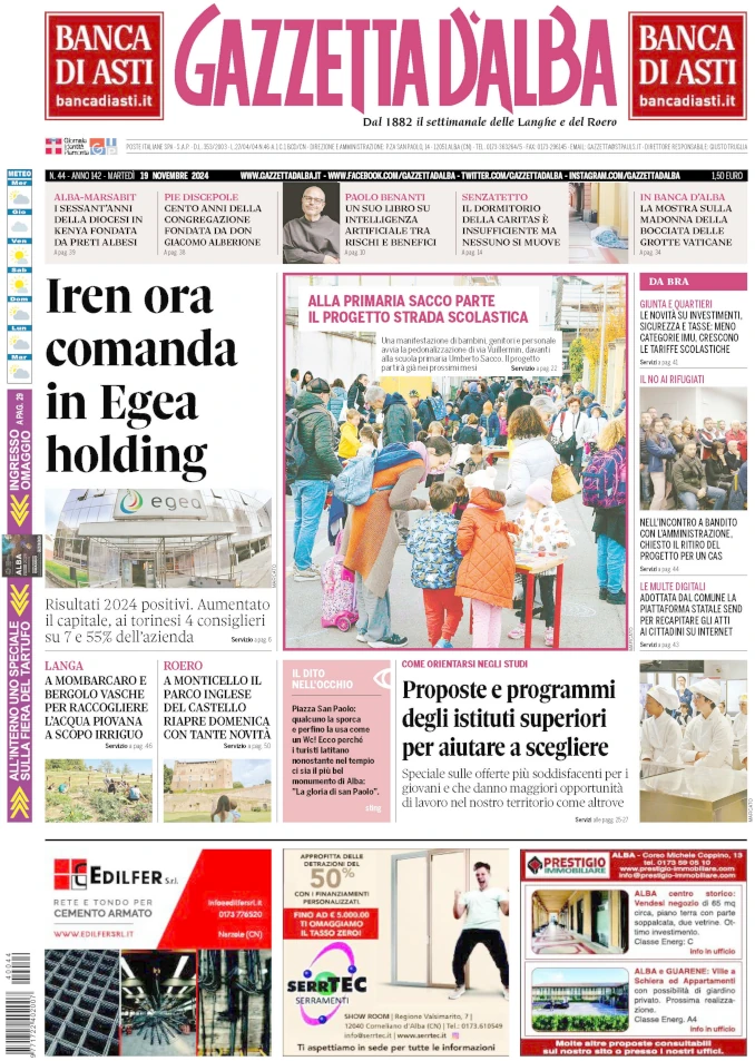 La copertina di Gazzetta d’Alba in edicola martedì 19 novembre 1