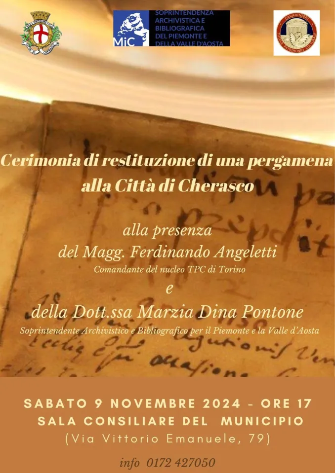 Sabato verrà riconsegnata a Cherasco una pergamena del XII seco