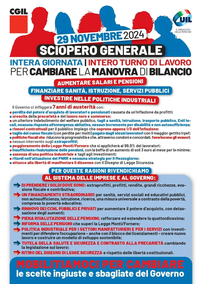 Sciopero generale del 29 novembre: l'Italia rischia la paralisi, salvi solo i treni