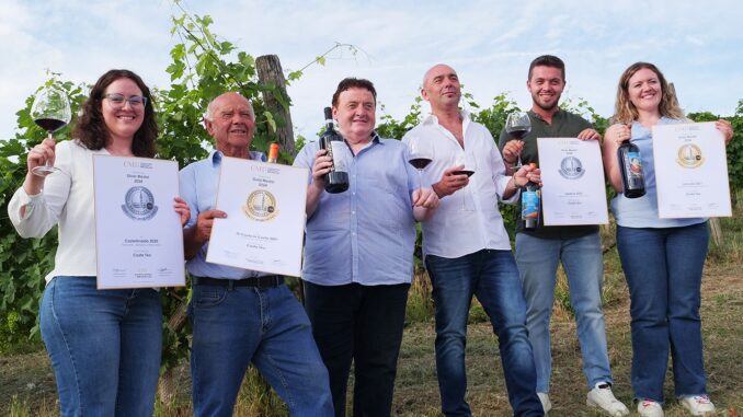 Teo Costa, dopo i premi, una bottiglia da 12 litri  Barbera Castellinaldo 2020