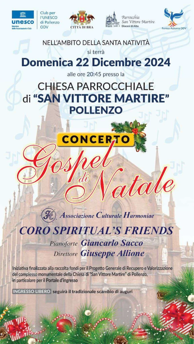 Domenica 22 a Pollenzo arriva il gospel per il concerto di Natale