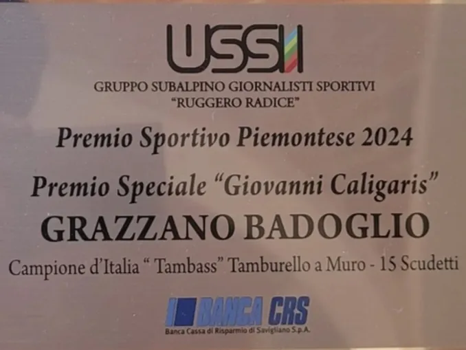 Il premio Caligaris dei giornalisti Ussi va al Grazzano Badoglio 15 volte tricolore nel tambass 2
