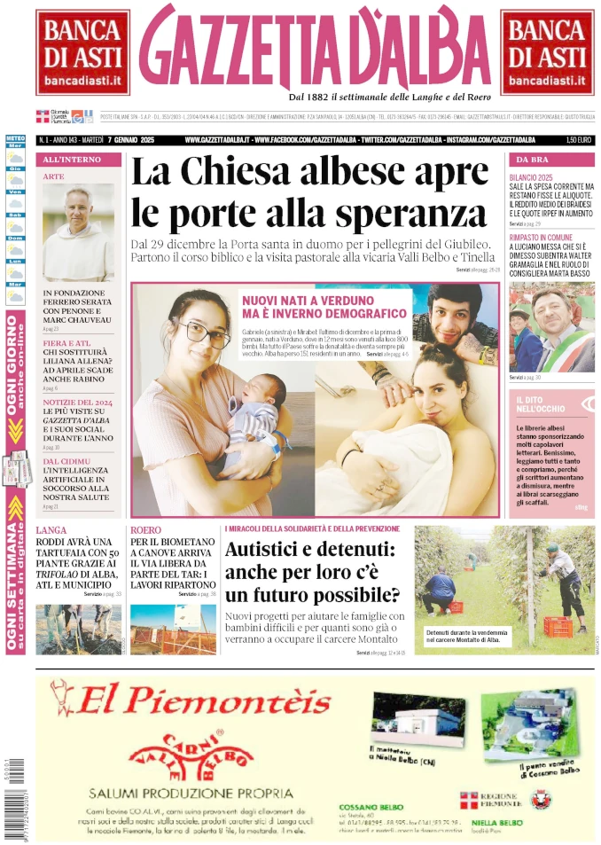 La copertina di Gazzetta d’Alba in edicola martedì 7 gennaio 1