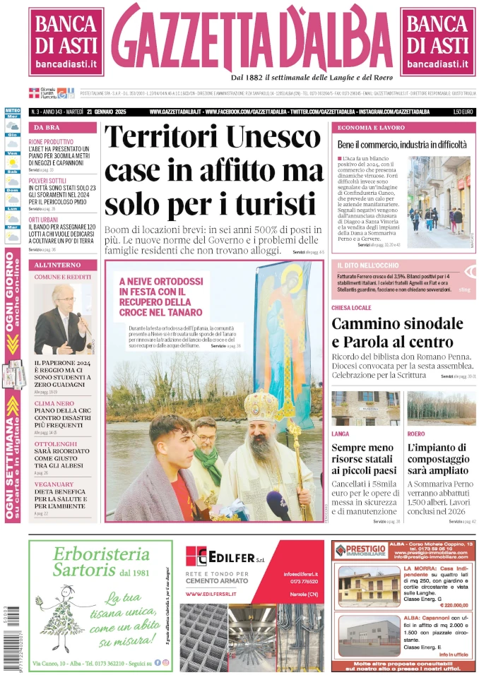 Le notizie principali del numero in edicola martedì 21 gennaio