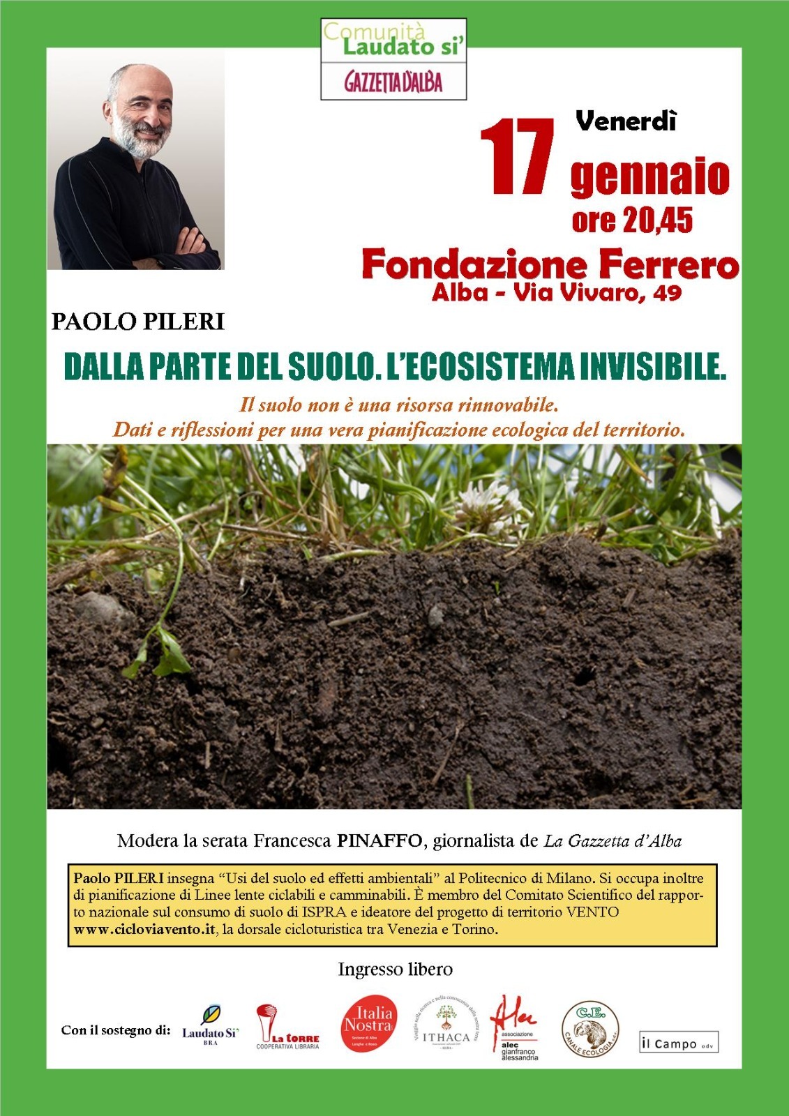 Dalla parte del suolo: se ne parla il 17 gennaio alla fondazione Ferrero con la comunità Laudato si'