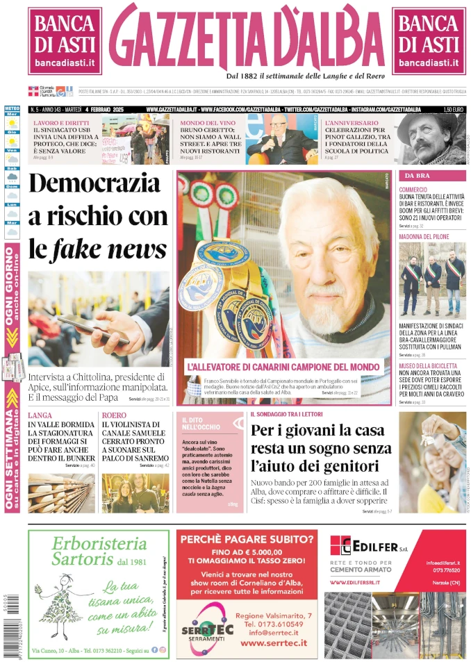Le notizie principali del numero in edicola martedì 4 febbraio