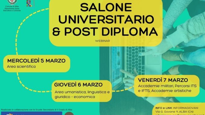 Appuntamento on line il 5, 6 e 7 marzo con il salone dell’Orientamento Universitario e Post Diploma