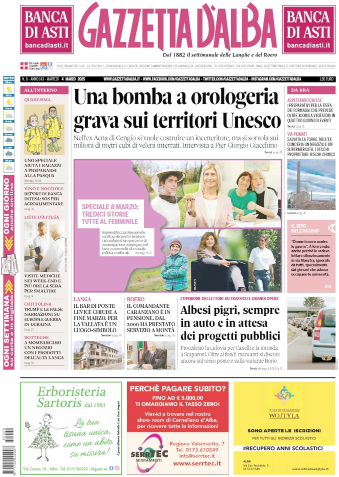 La copertina di Gazzetta d’Alba in edicola martedì 4 marzo