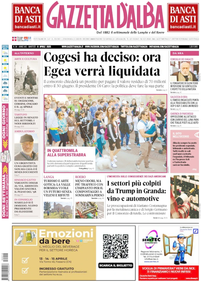 La copertina di Gazzetta d’Alba in edicola martedì 8 aprile