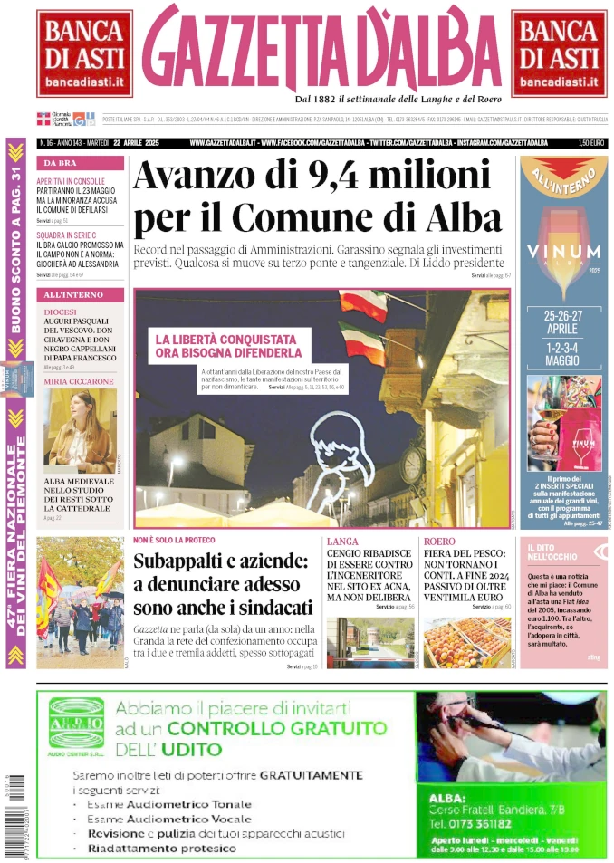 La copertina di Gazzetta d’Alba in edicola sabato 22 aprile