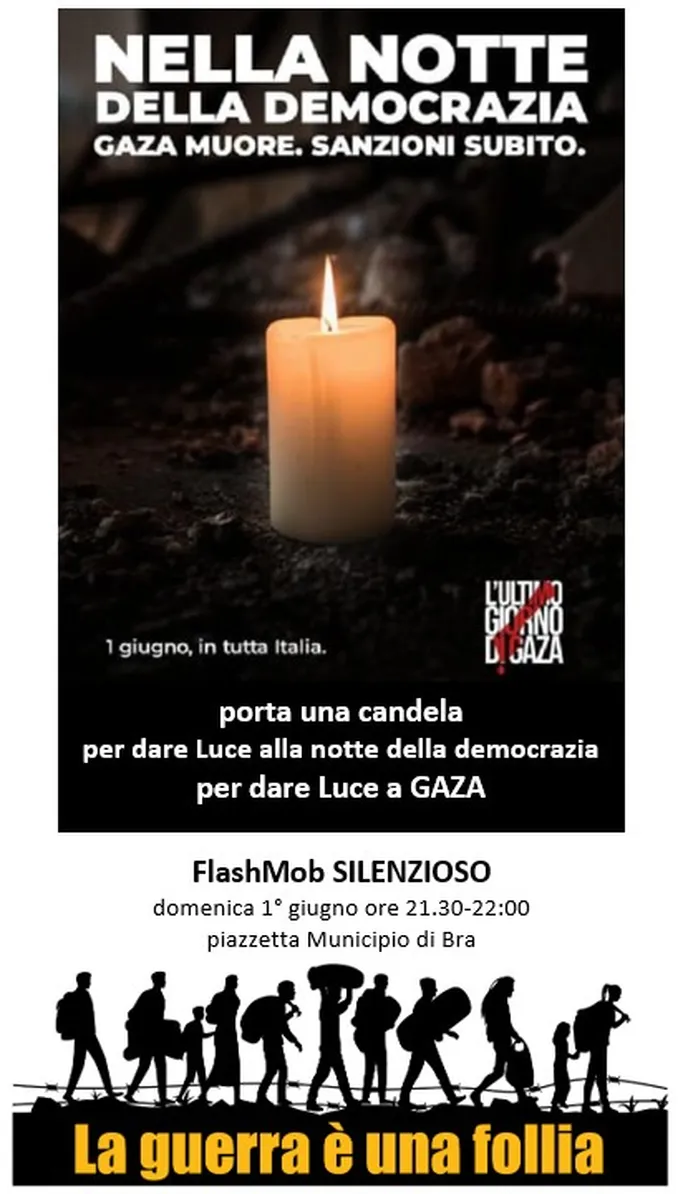 Dare luce a Gaza, domenica 1° giugno un flashmob silenzioso a Bra