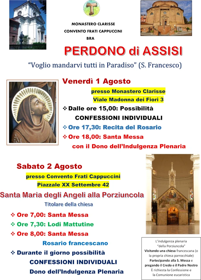 Spiritualitù / Clarisse e Cappuccini di Bra invitano al perdono di Assisi