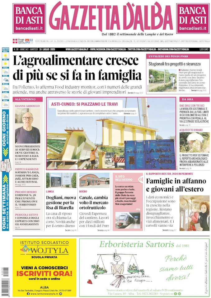 La copertina di Gazzetta d’Alba in edicola martedì 15 luglio