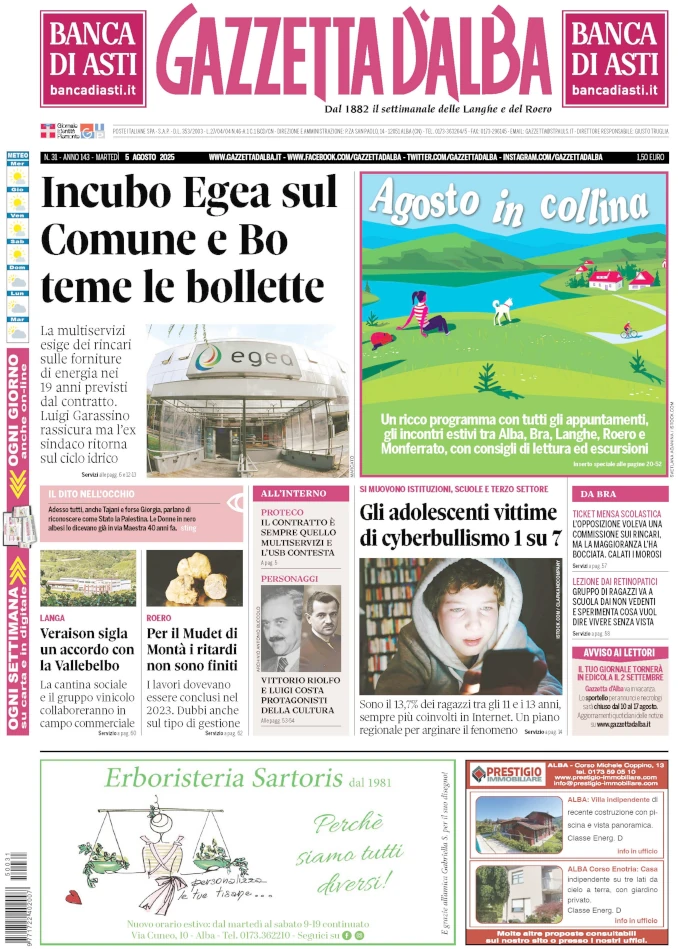 La copertina di Gazzetta d’Alba in edicola già sabato 2 agosto