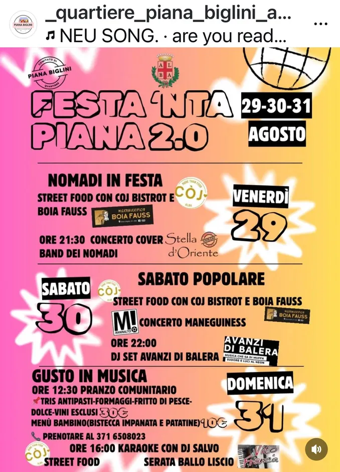 Alba / Prosegue la festa di Piana Biglini, stasera il cibo di strada