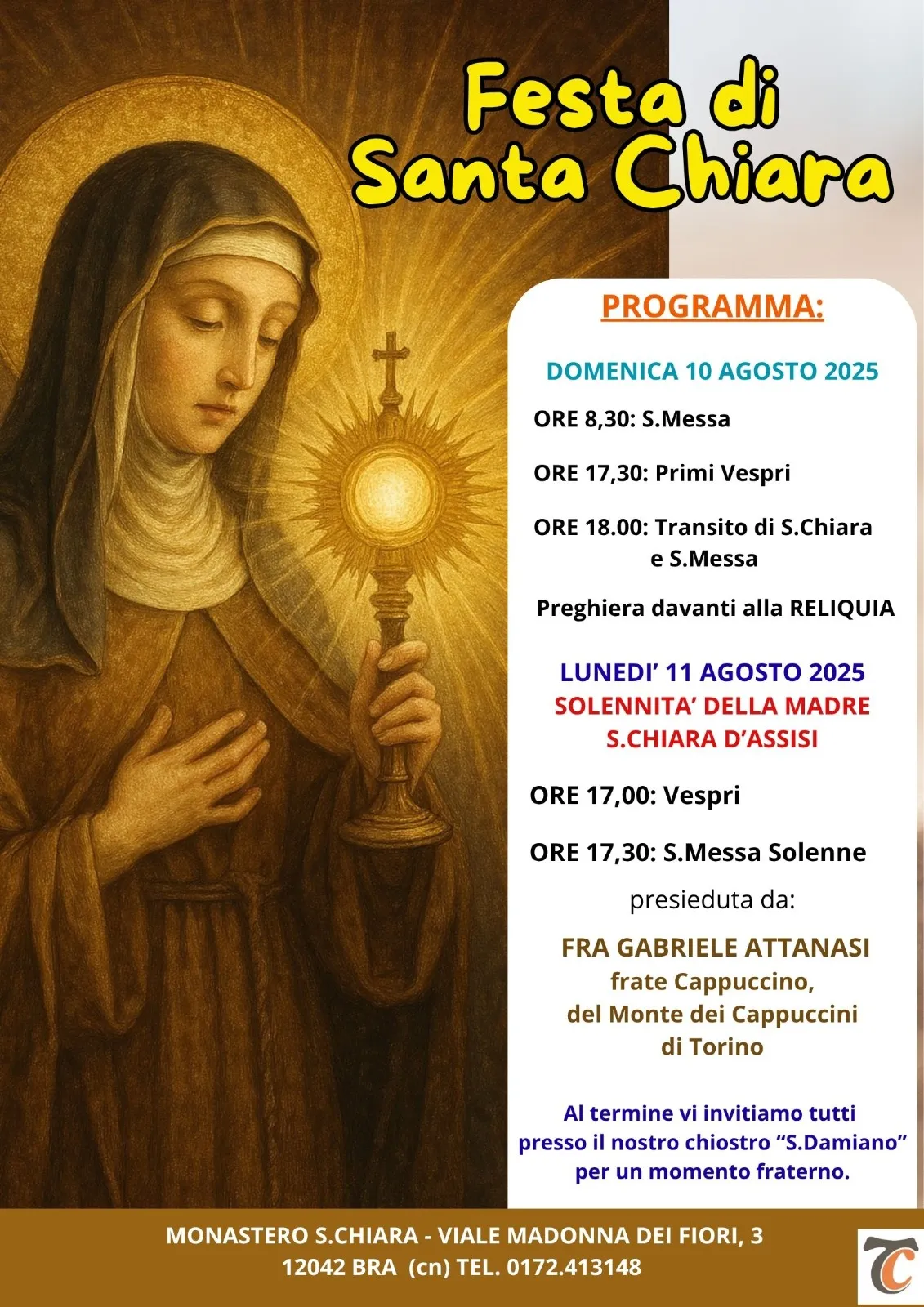 Festa di santa Chiara 2025: un momento di fede e fraternità a Bra