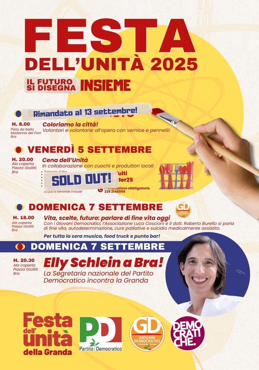 Festa dell’Unità 2025 a Bra: domenica 7 settembre arriva Elly Schlein 1