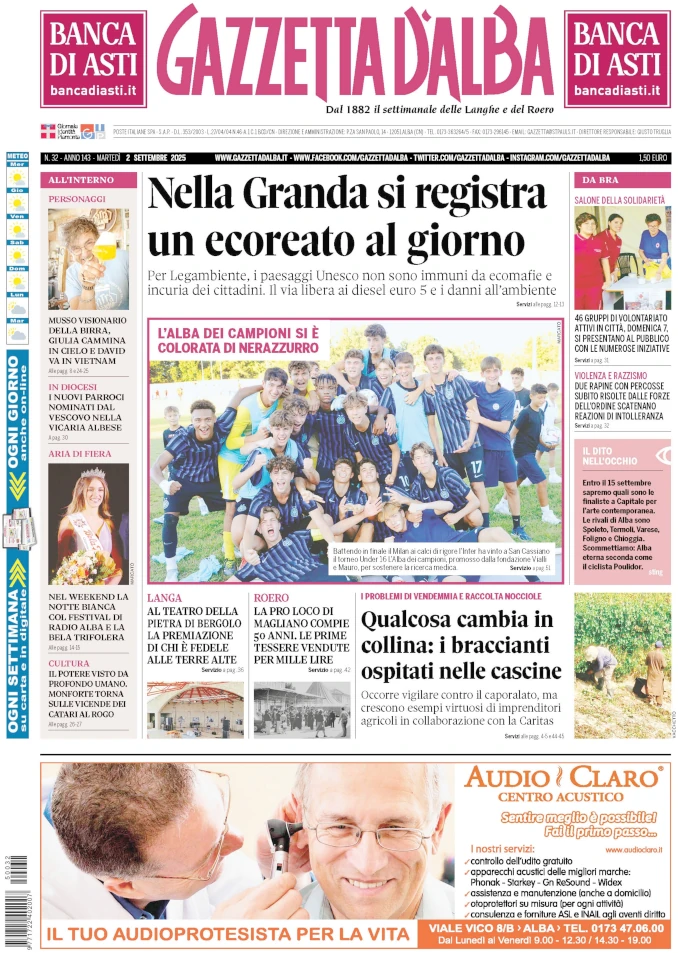 Gazzetta d’Alba torna in edicola martedì 2 settembre, ecco la copertina