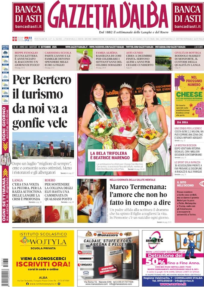 Gazzetta d’Alba torna in edicola martedì 9 settembre, ecco la copertina