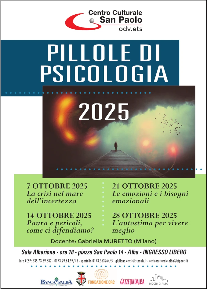 Alba / Appuntamento domani sera (martedì 21 ottobre) con le lezioni di psicologia in sala Alberione di Gabriella Muretto 1