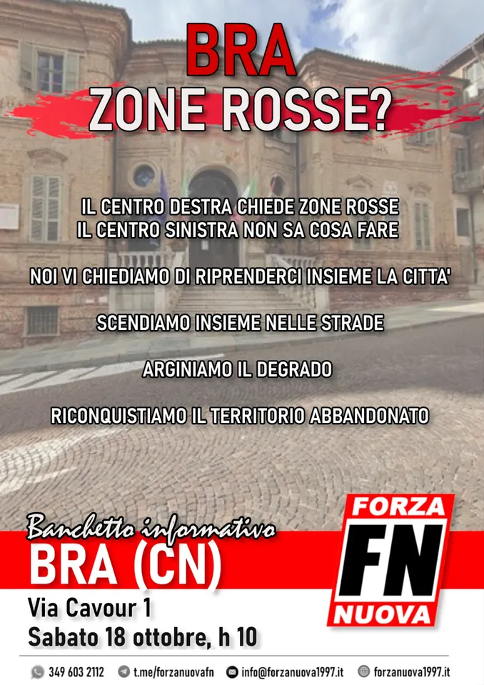 Forza nuova manifesta a Bra per la sicurezza e per avere le zone rosse