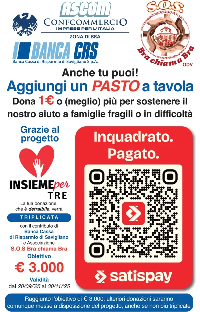 Aggiungi un pasto a tavola: Ascom, Cr Savigliano e i donatori sostengono Sos Bra e le famiglie in difficoltà