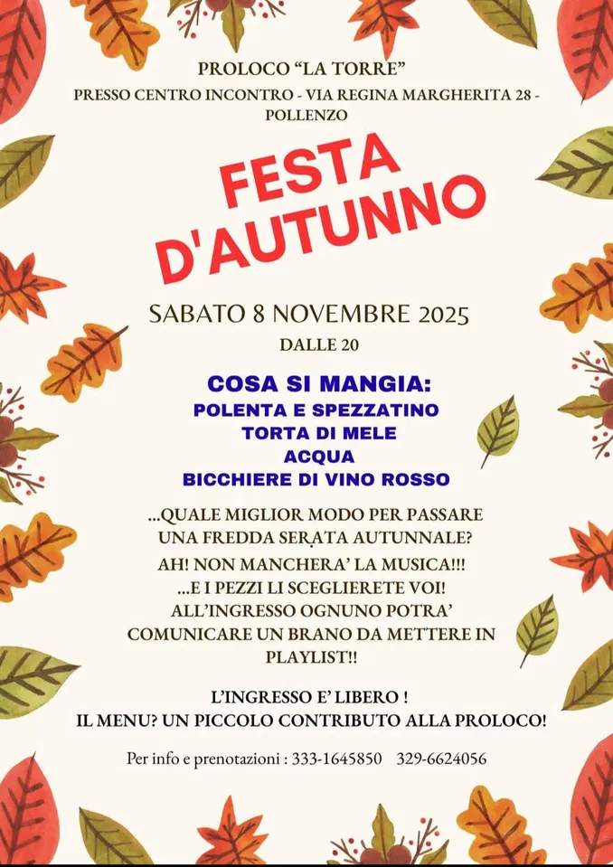 Festa d'autunno a Pollenzo. Stasera cena e intrattenimento musicale con dedica