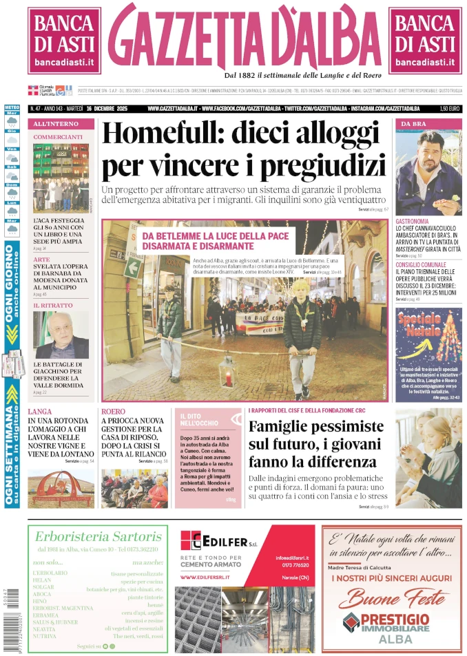 Gazzetta d’Alba sarà in edicola martedì 16 dicembre: ecco la copertina