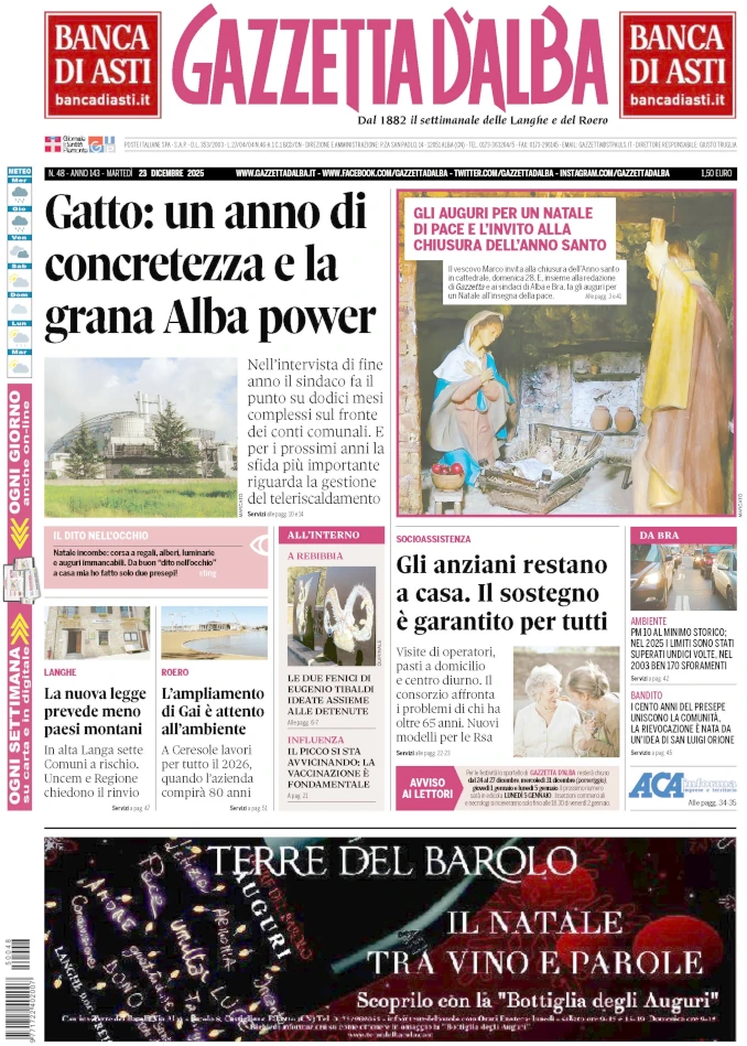 Gazzetta d'Alba / Le notizie principali del numero di martedì 23 dicembre