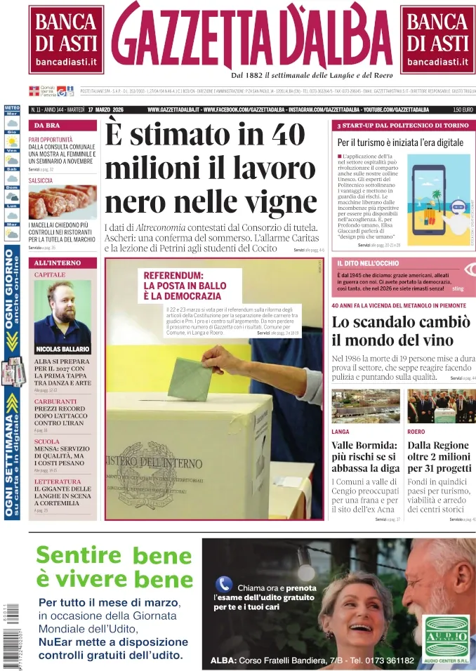 Anteprima Gazzetta d&rsquo;Alba: ecco la copertina che sar&agrave; nelle edicole domani, marted&igrave; 17 marzo