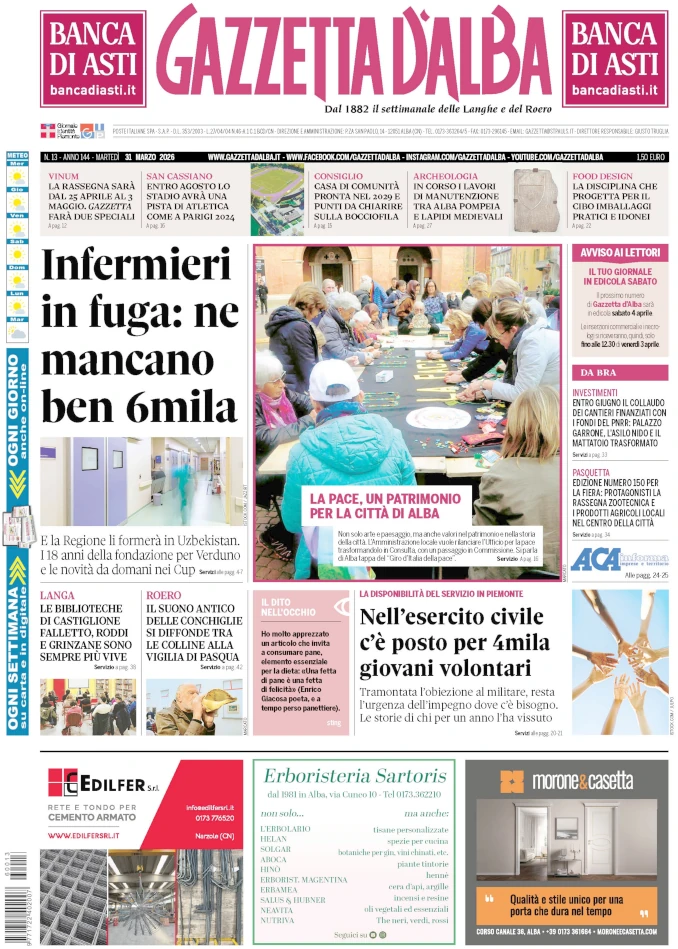Gazzetta d&rsquo;Alba sar&agrave; nelle edicole domani, marted&igrave; 31 marzo. La copertina in anteprima