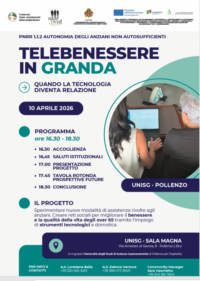 Telebenessere in Granda, a Pollenzo l&rsquo;evento finale del progetto tech per gli anziani