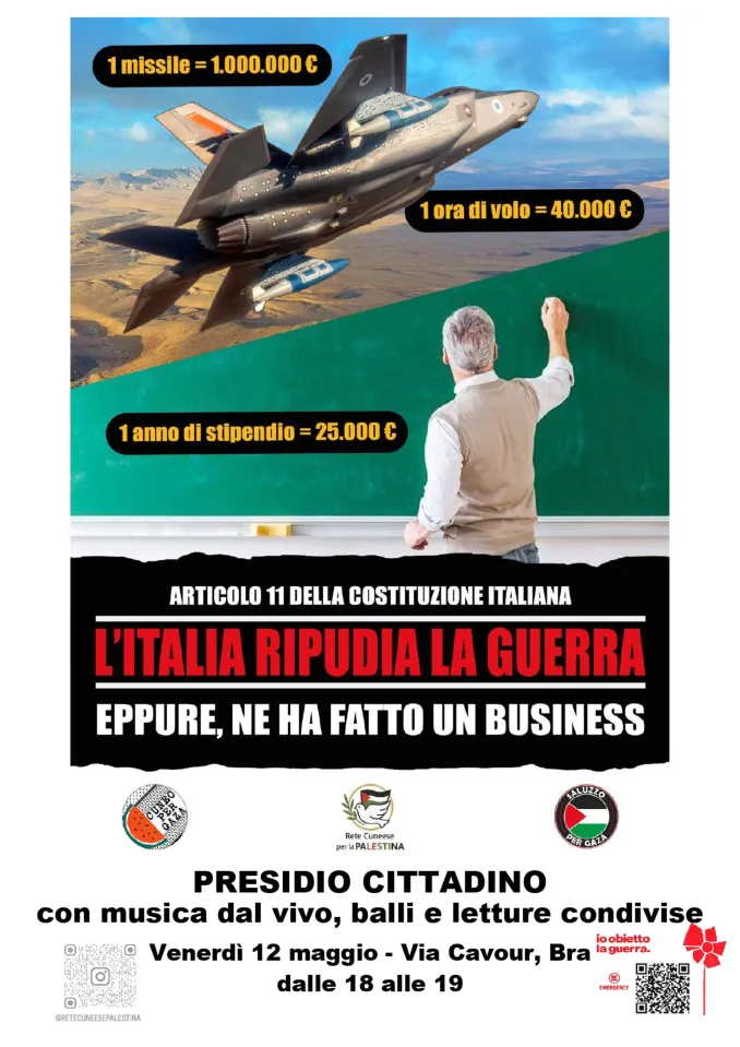 La Rete cuneese per la Palestina organizza venerdì 12 giugno alle 18 un presidio a Bra per la pace 1