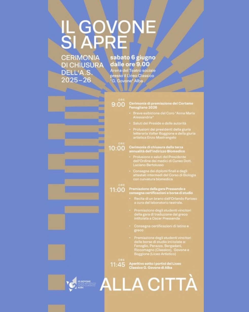 Sabato 6 giugno il Govone apre le porte per la premiazione del Certame fenogliano 1