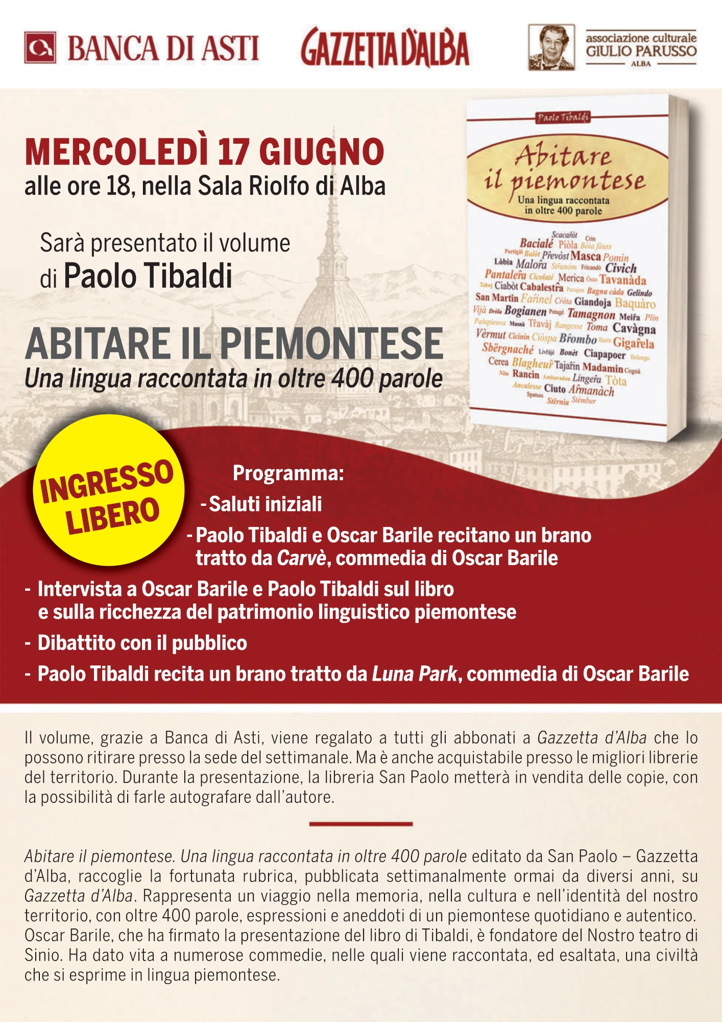 Le mille storie del piemontese alla serata con Tibaldi e Barile