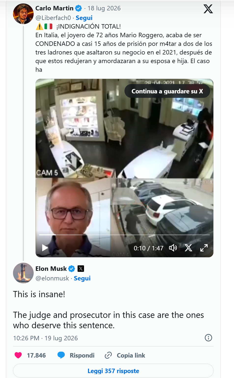 Caso Roggero: la Procura di Torino sequestra 50mila euro da un conto tunisino intestato al gioielliere e alla moglie. Musk lo difende su X 2